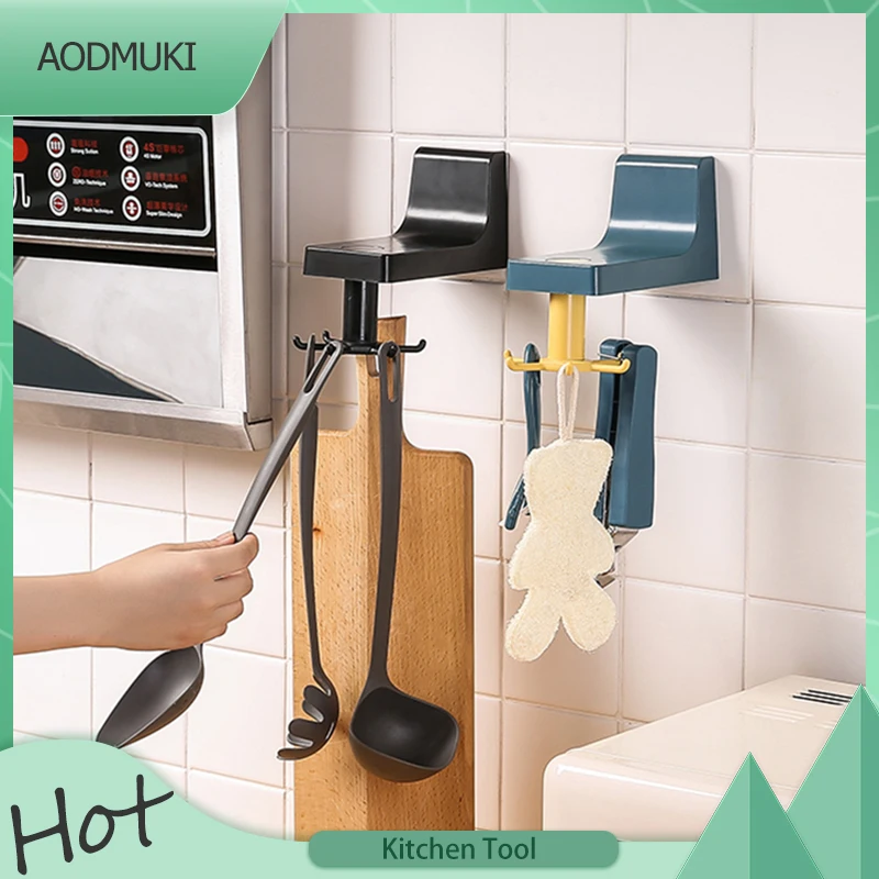 

360Rotation Hook Wall-Mounted Tableware Storage Shelf Kitchenware Organizer Rack Multifunction Kitchen Rotating Hook Bathroom