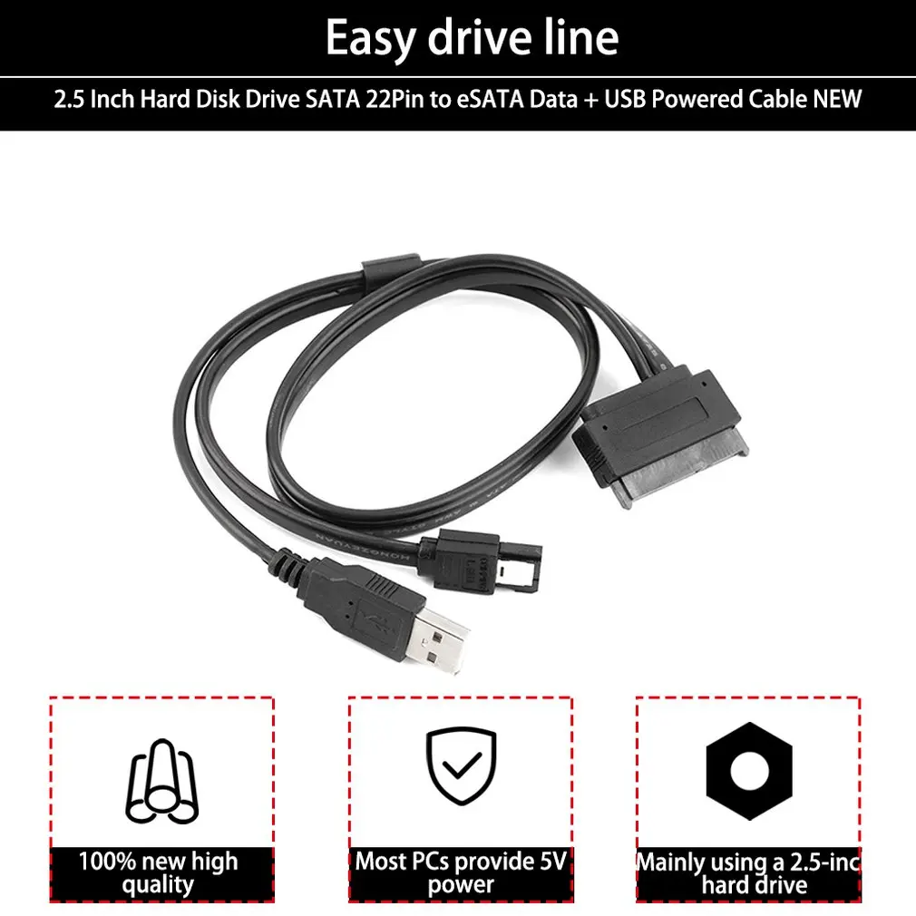 2,5 дюймовый жесткий диск SATA 22Pin к eSATA Data+ кабель с питанием от USB Черный высокоскоростной передачи дропшиппинг