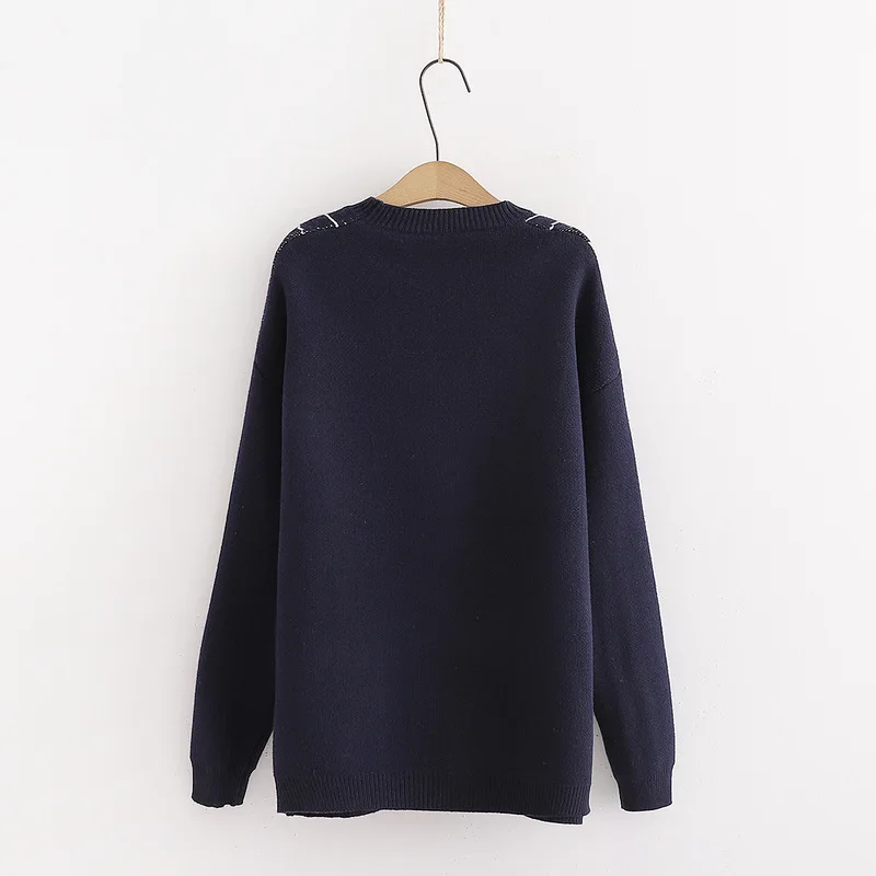 Cartoon big eyes cat head round neck long sleeve bottoming shirt women's autumn new Korean version long sweater loose knit Cartoon big eyes cat head round neck long sleeve bottoming shirt women's autumn new Korean version long sweater loose knit