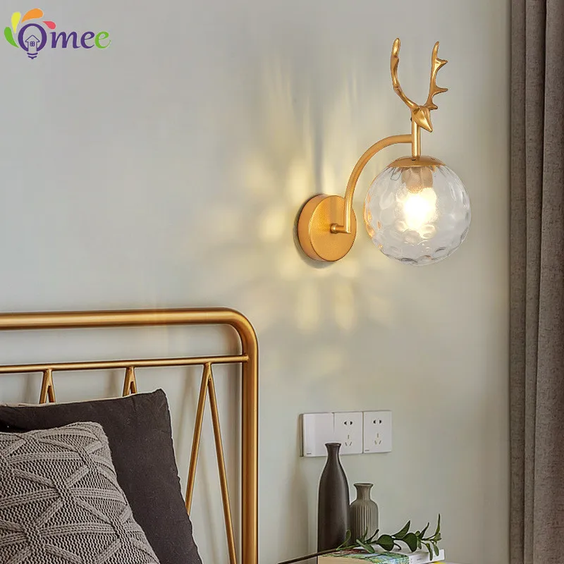 Modern Led Antlers Wall Lamp Bedside Lamp Bedroom Living Room Wall Glass Creative Corridor Hotel Glass Wall Light Black or Gold