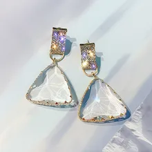 FYUAN классические геометрические Висячие серьги для женщин новые Bijoux треугольник прозрачный кристалл в виде Капли серьги массивные Ювелирные серьги в подарок