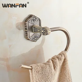 

Luxury Gold Towel Ring Bathroom Accessories Carved European White Ring Towel Holder Antique Solid Brass Hand Towel Holder 3307