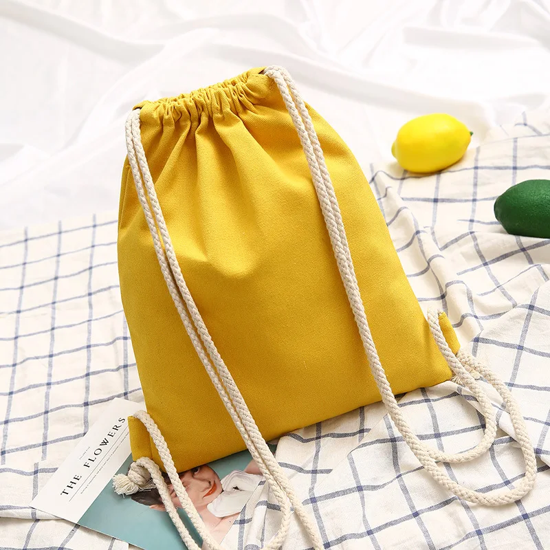 Холщовая Сумка на шнурке, одноцветная простая сумка из плотной ткани, комплект карманных сумок, Повседневная сумка для школы