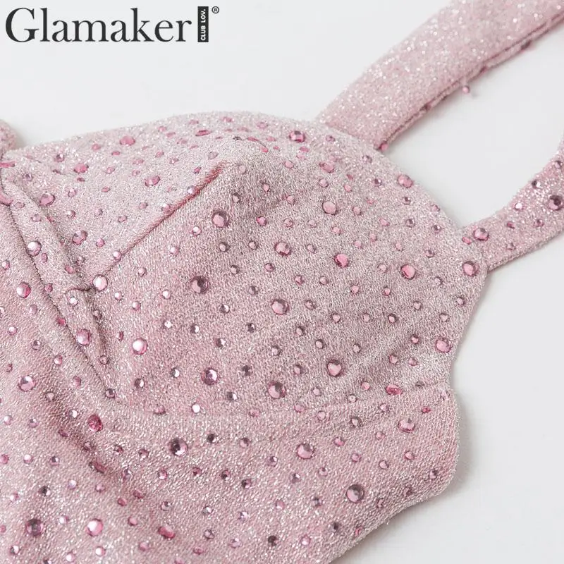 Glamaker, трикотажное платье бодикон на ремешке с инкрустированными бриллиантами, весенние сексуальные элегантные вечерние платья с высокой талией для клуба и ужина