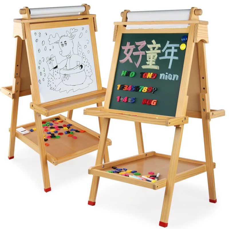 

CHILDREN'S Drawing Board Wood System Tray Height Adjustable Scroll Painting Paper Holder Painted Trace Elements Blackboard Doubl
