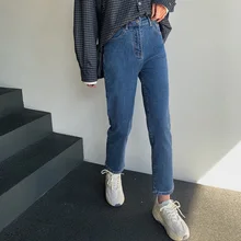 Осень Зима толстые джинсовые прямые брюки новые женские свободные широкие брюки уличная одежда с высокой талией брюки женские джинсы