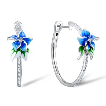

2020 New Arrivals Female Circle Zircon Earrings Handmade Blue Enamel Elegant Wedding Engagement Flower Earrings for Women