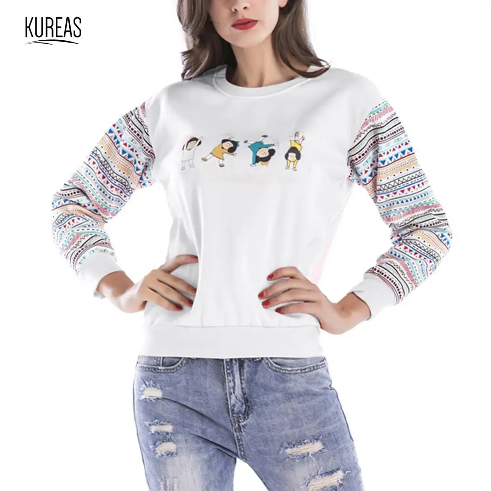 

Kureas Women Sweatshirt Winter Autumn Printed Casual Hoodies Long Sleeve Pullovers Tops National Style Printed Cartoon