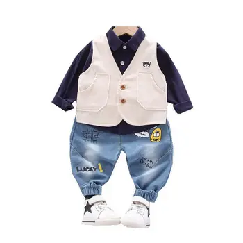 

Spring Autumn Children Fashion Clothes Baby Boys Girls Vest Shirt Jeans Pants 3Pcs/sets Kids Infant Clothing Toddler Sportswear