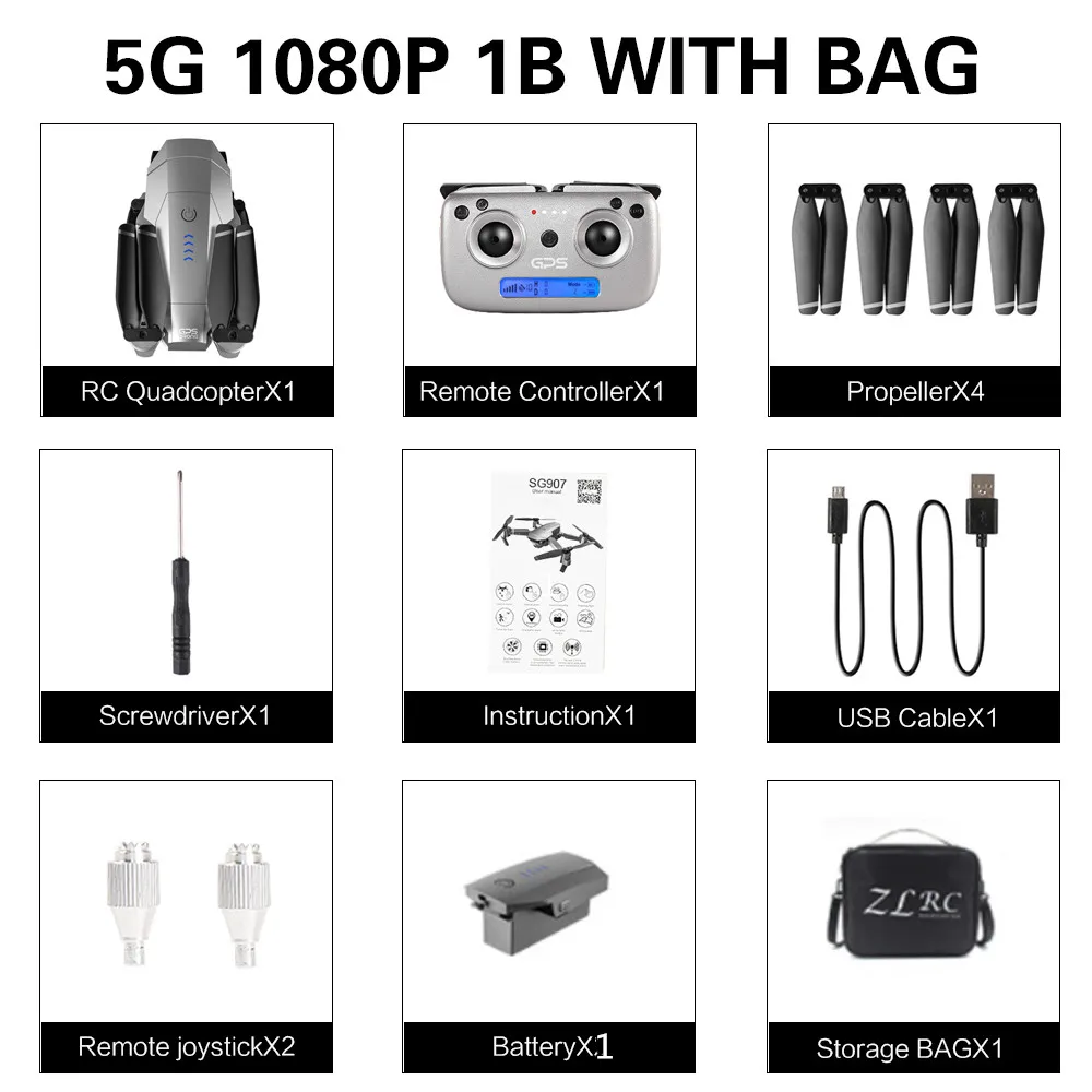 5G 1080P 1B with bag Лидер продаж, gps Дрон SG907 с 4K HD двойной камерой, широкоугольный 5G, wifi, FPV, RC Квадрокоптер, складные дроны, Профессиональный gps Follow Me - Цвет: 5G 1080P 1B with bag