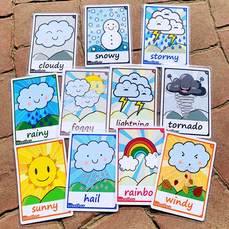 

11pcs Weather English Learning Cards Flash Cards For Kids Early Education Toys Kindergarten Teacher Teaching Aids