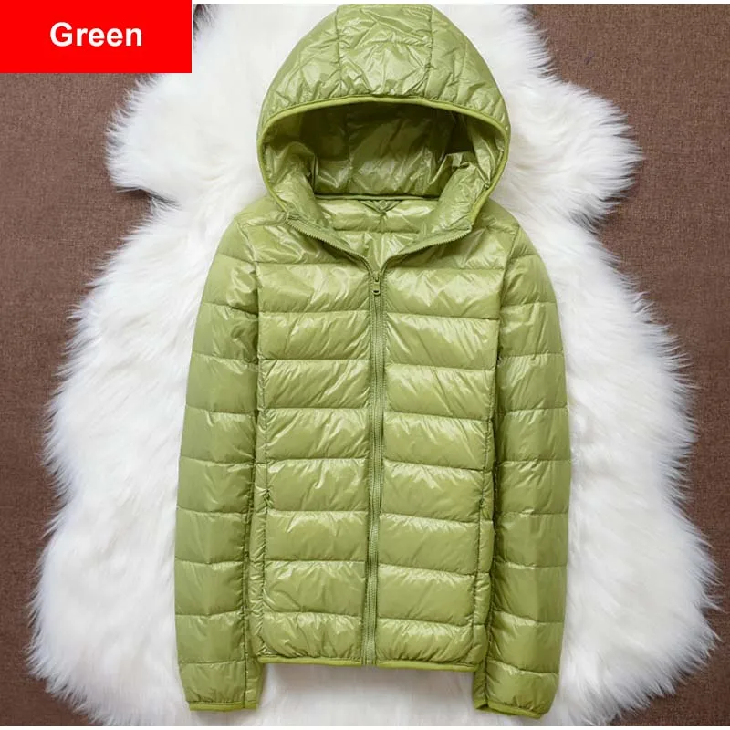 Green Зимний пуховик размера плюс 4Xl, новинка, ультра-светильник, пуховик на утином пуху, Женское зимнее пальто с капюшоном, длинный рукав, теплый тонкий пуховик, пуховик - Цвет: Green