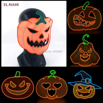 

New Arrival Halloween Led Rave Mask Full Face Cover Pumkin EL Wire Mask Glow Flashing Neon Light Up Mask
