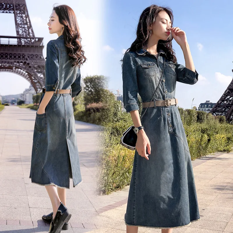 2019 Vroege Herfst Kleding Nieuwe Stijl DAMES Jurk Koreaanse stijl Computer Cable Lock over-de-Knie Mid -lengte Casual Shirt Rok 2019 Vroege Herfst Kleding Nieuwe Stijl DAMES Jurk Koreaanse stijl Computer Cable Lock over-de-Knie Mid -lengte Casual Shirt Rok