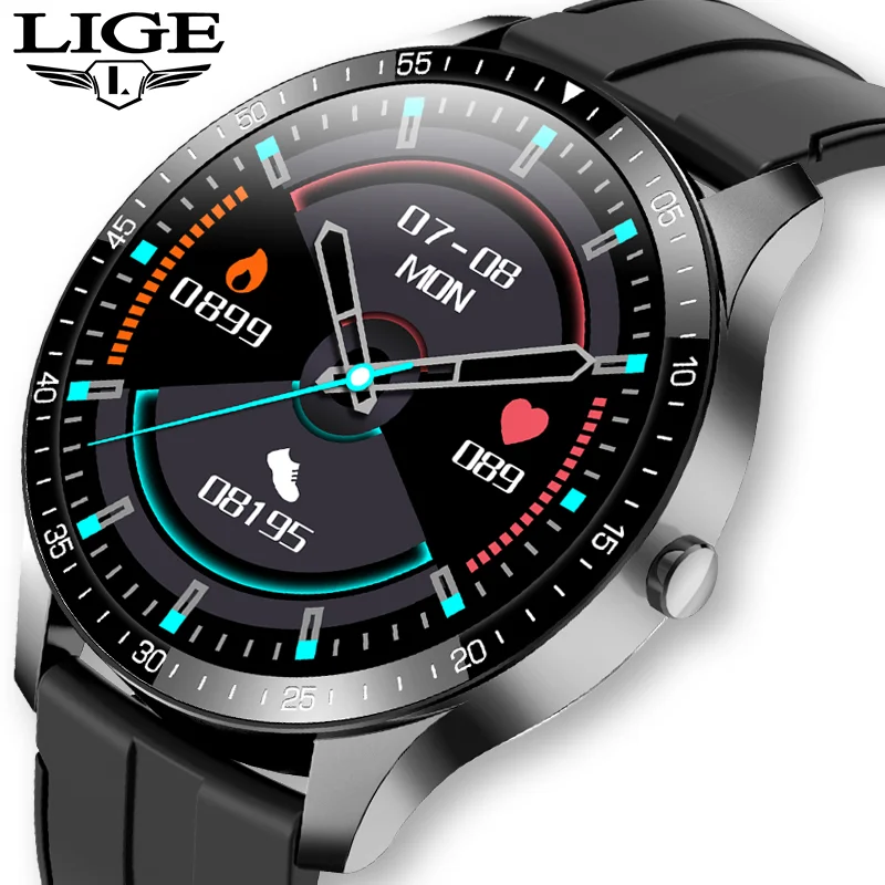 

LIGE New Men And women Smart watch IP68 waterproof 1.3 inch Full touch screen Sports smartwatch heart rate Fitness tracker +Box