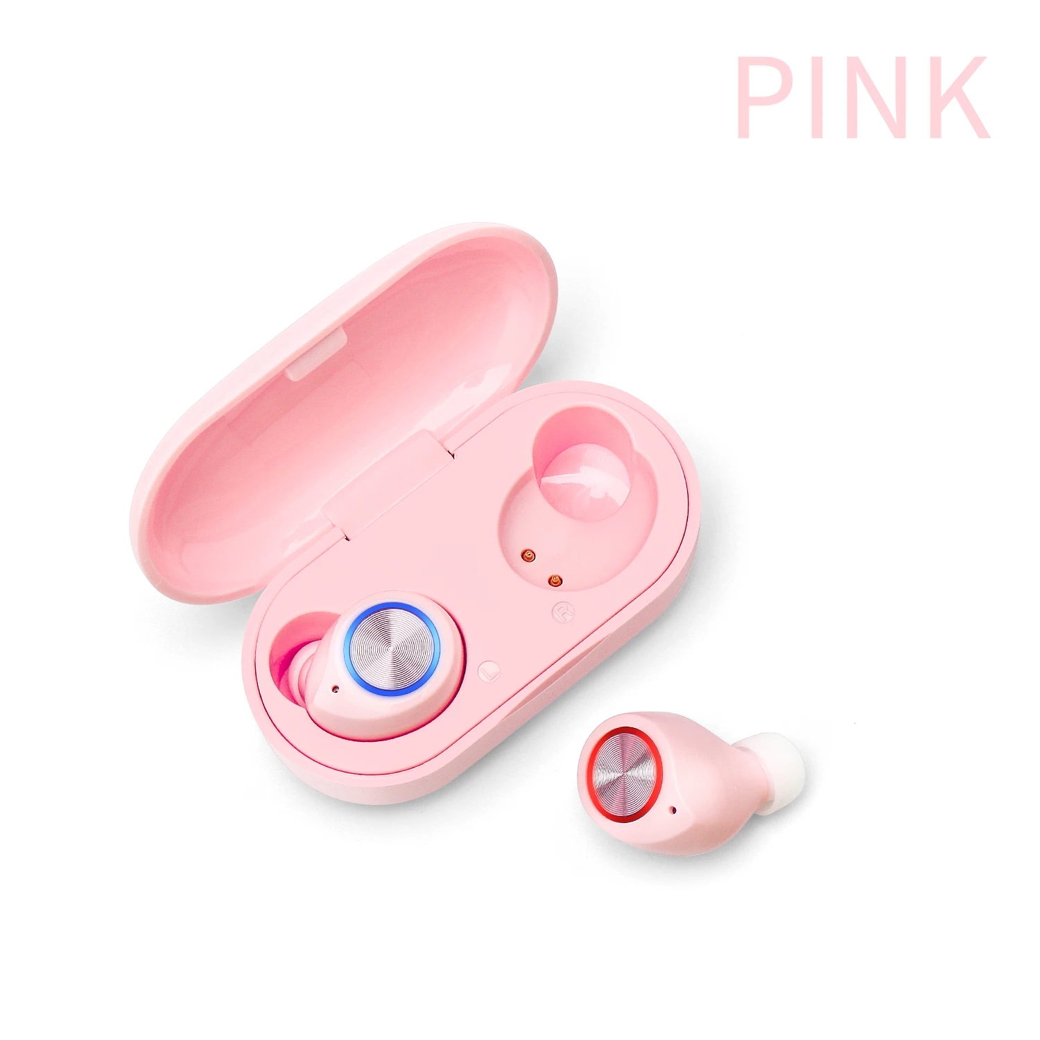 GOOJODOQ водонепроницаемые TWS V5.0 мини беспроводные наушники Сенсорное управление Bluetooth наушники с двойным микрофоном - Цвет: Розовый