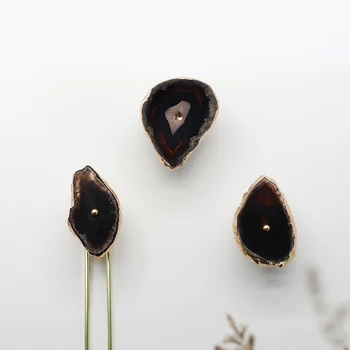 

Ins Style Natural Agate+ Brass Knob Rough Stone Cutting Knob For Bedroom Drawer Pull Knobs Handle / 4 Color