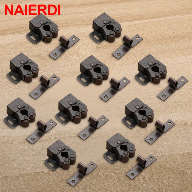 NAIERDI 2-10PCS Door Stop Closer Stoppers Damper Buffer Magnet Cabinet Catches For Wardrobe Hardware Furniture Fittings Red bronze (10PCS)