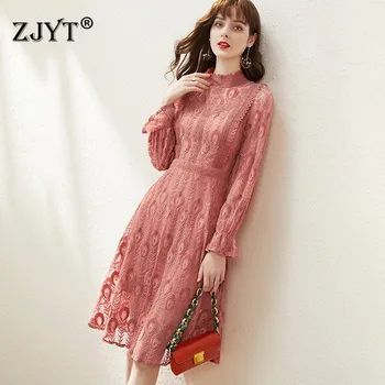 

New Arrival Woman Clothes 2020 Spring Dresses Fashion Designers Full Sleeve Hollow Embroidered Lace Dress Casual Vestidos