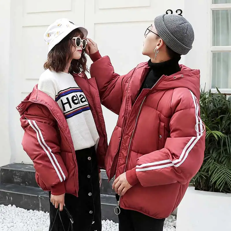

Chic Unisex Short Hooded Winter Down Coat Women Oversize Bakery Jacket Thick Warm Cotton Padded Wadded Parkas Big Pocket