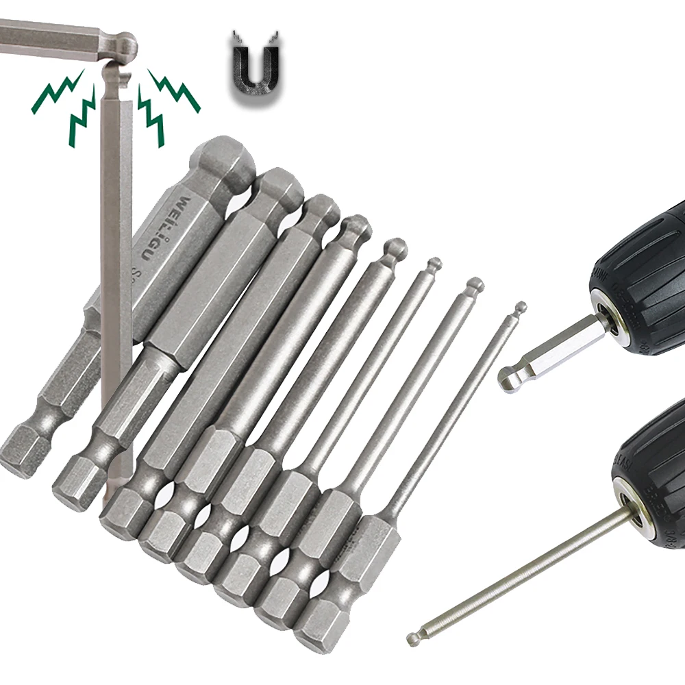 

1 x набор насадок для электрической отвертки, магнитная шариковая головка, S2 Hex S1/4, большой крутящий момент, 150 мм, 200 мм, 300 мм, удлиненные ручные инструменты