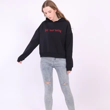 

Cropped Hoodie Sweatshirt Women Spring Autumn Fleece Gothic Embroidery Fashion Black White Short Hooded Pullovers Teen Girls