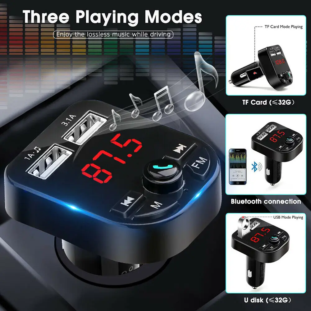 Беспроводной Bluetooth Handsfree автомобильный комплект fm-передатчик MP3-плеер двойной USB зарядное устройство