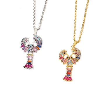 

Say Hello New Trendy Copper Colorful CZ Inlaid Lobster Pendants Necklaces for Women Long Chains Jewelry Gifts Collars K5106