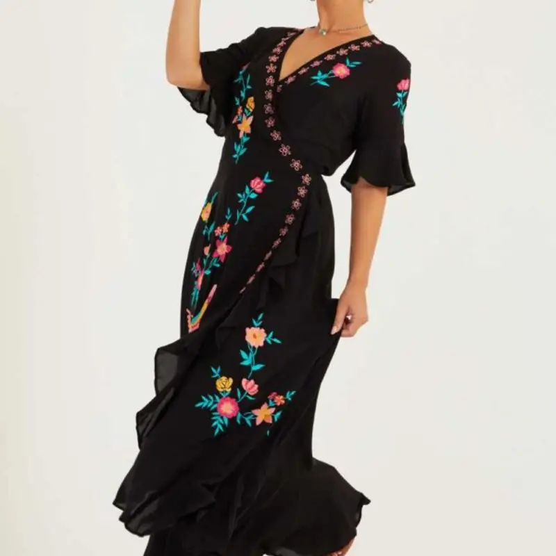 

Beach Cover Ups Tunic Cape On Swimsuit Women's Wear New Summer Short Long Sleeve Cotton Embroidery Workers Dress Patchwork