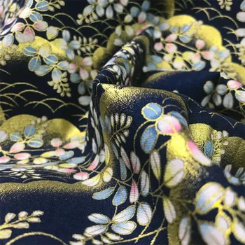 

CF655 Dark Blue/Red Leaves Printed Brozen Cotton Fabrics For The Kimono Table Clothes Door Curtains DIY Handbags' Fabrics