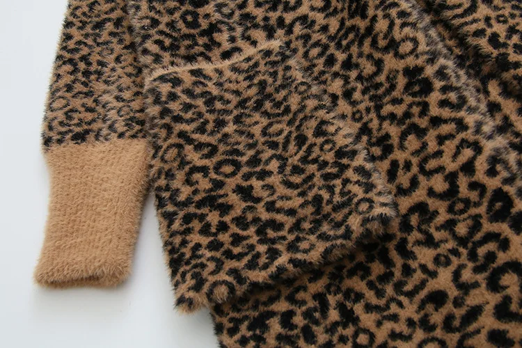 Leopard Faux Fur Coat for Women Winter Coats Plus Size Casual Loose Warm Long Coats Outerwear KKFY4257
