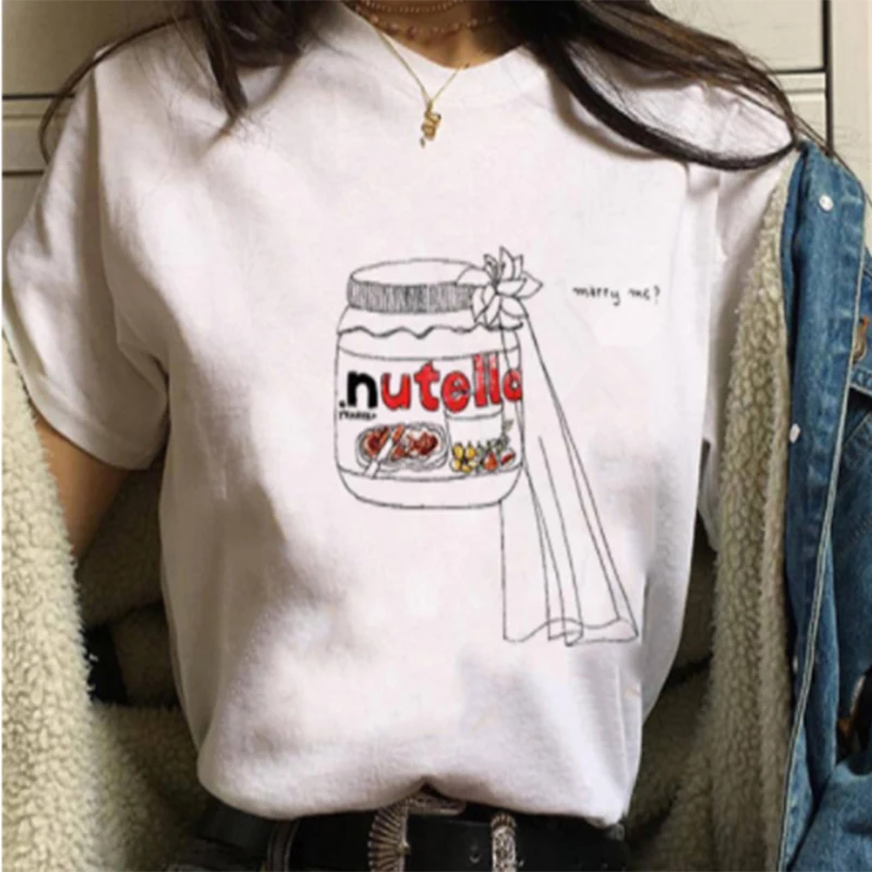 Lus Los, новинка, летняя женская футболка, Nutella, футболка с мультяшным принтом, Футболка Harajuku, футболка, Забавные топы, футболка, летние милые женские футболки