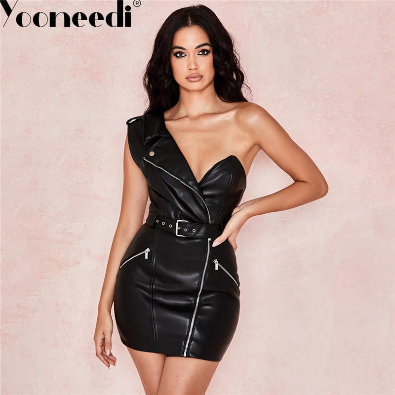 Yooneedi Best Quality New Arrival Women Dress Color Solid One Shoulder Strapless Ladies Mini Dress SDE10555