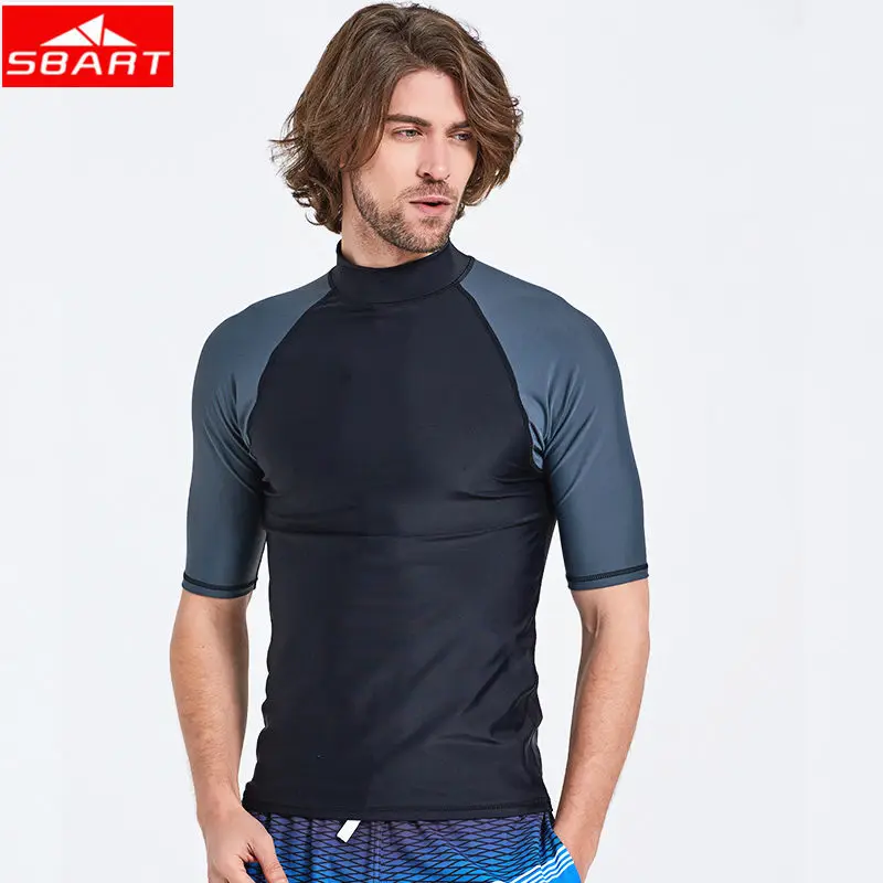 

SBART Men Surf Rash Guards Top Lycra Short Sleeve UPF50+ Quick Dry Surf-clothes Man Swim Kitesurf Windsurf Dive T-Shirt Plus 4XL