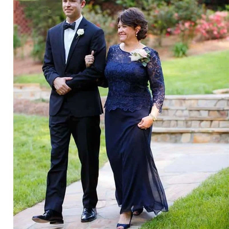 navy blue long sleeve mother of the bride dress