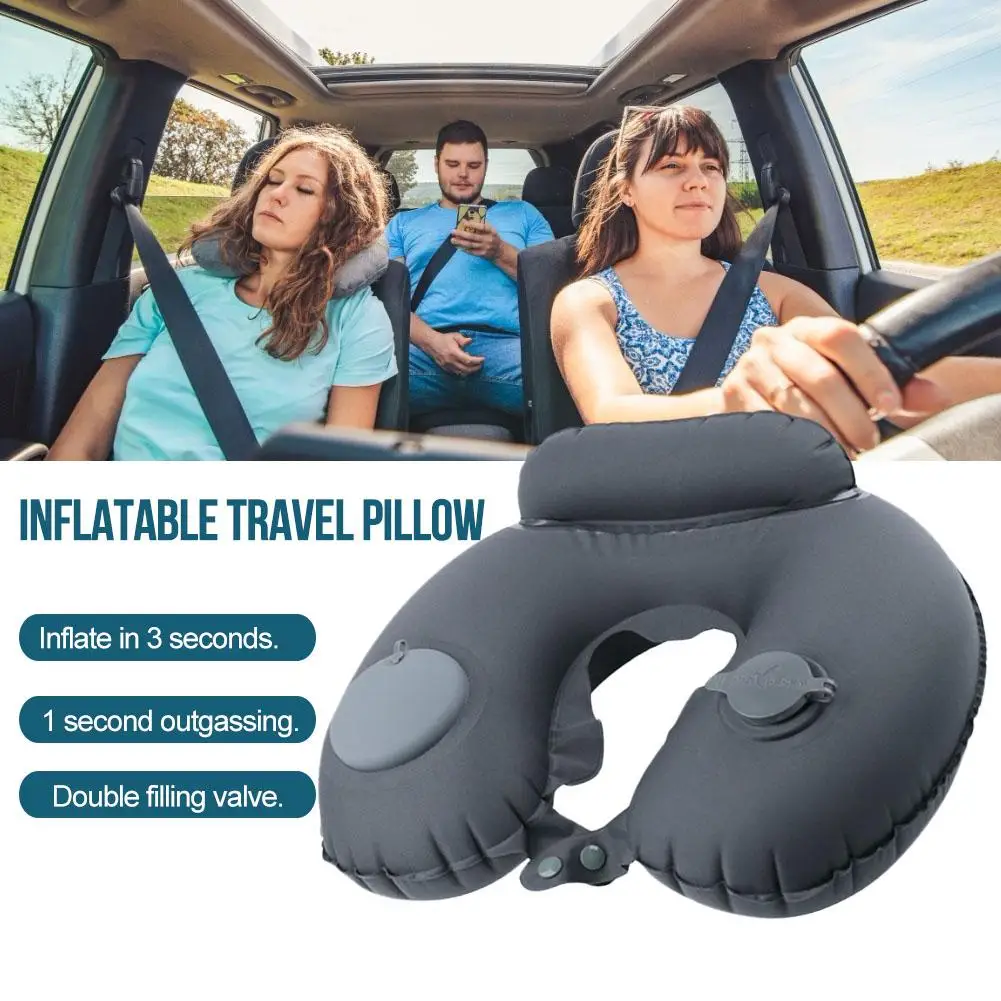 1PC Inflatable Neck PillowTravel U Shape Air Pillow Neckrest Head Rest Portable Head Rest Pillows In Flight Cushion Dark Gray