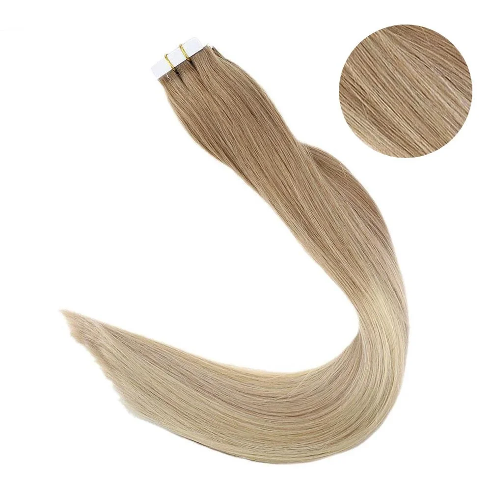 Полный блеск Balayage цвет омбер человеческие волосы на ленте для наращивания 20 шт 50 г блонд коричневый лента для наращивания машина сделано remy - Цвет: 12 18 60
