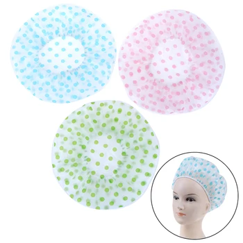 Billige 1PCS Verdicken Elastische Dot Wasserdicht Dusche Kappe Für Frauen Haar Salon Bad Produkte Bad Hut Bade Kappe
