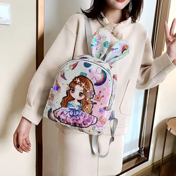 

Colorful Girls Fashion Sequins Rucksacks Cartoon Glitter Exquisite Durable Backpacks LED Lighting Shoulders School Bags