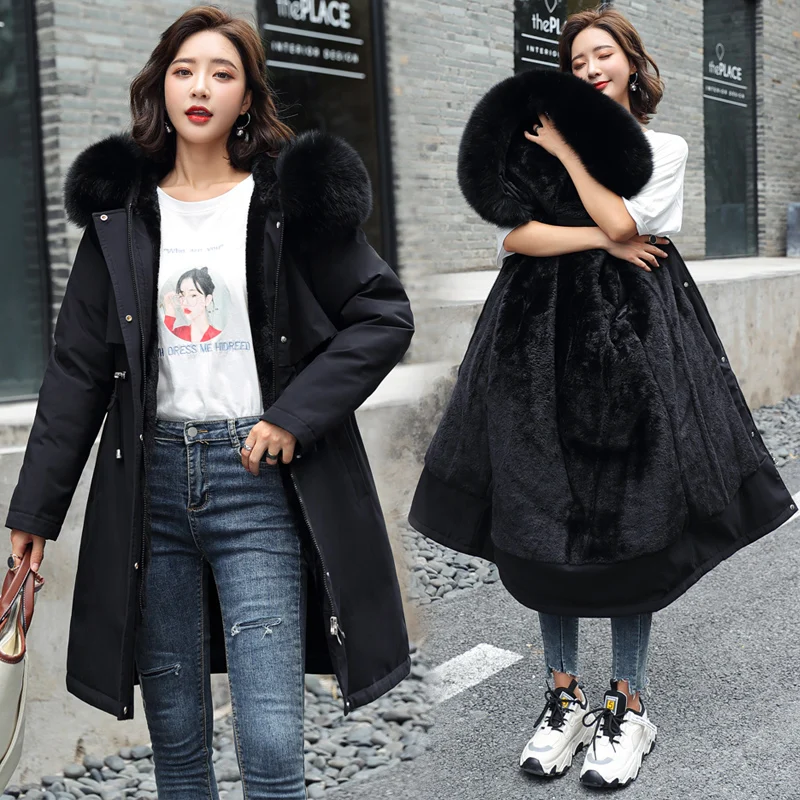 Chaqueta de plumón para mujer, abrigo Parka de invierno con forro de algodón, Parka con cuello de cintura ajustable a la moda, con capucha de largo medio, 2020