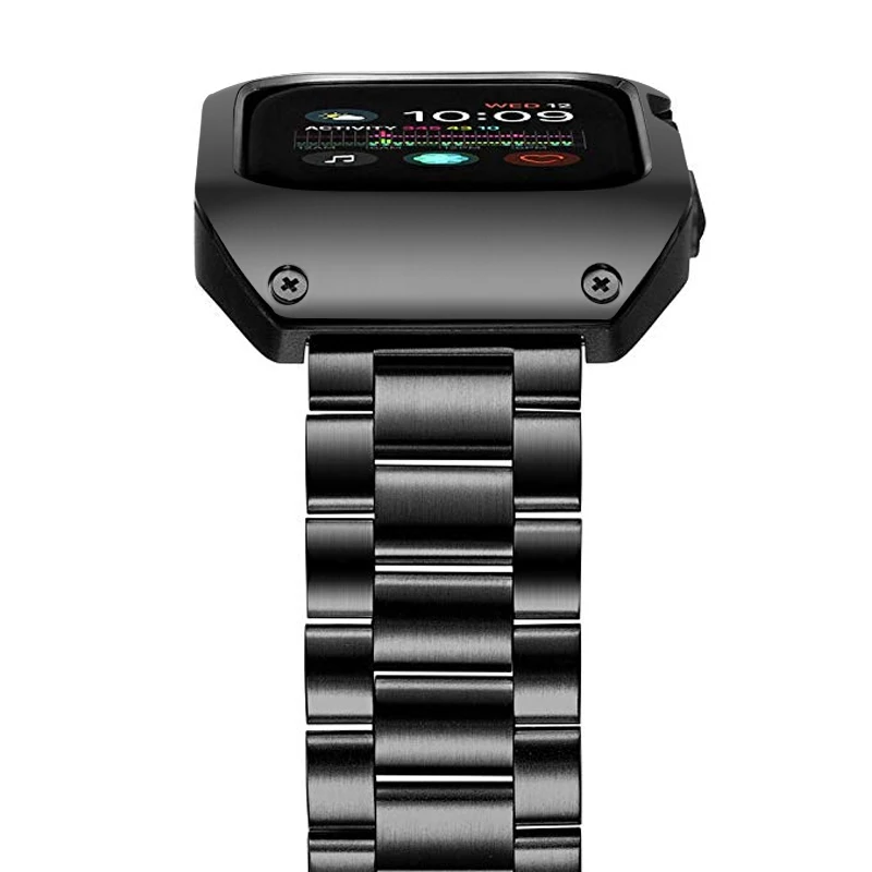Для Apple Watch серии 4 5 часов 40/44 мм металлический ремешок Correa прочный армированный чехол для телефона чехол для iWatch, версия 3, 2 ремень Нержавеющая сталь часы-браслет