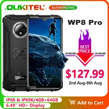 OUKITEL WP8 Pro IP68 wodoodporny telefon komórkowy NFC 6.49 HD + wyświetlacz 4GB 64GB MT6762D Octa Core Android 10 Smartphone 5000mAh