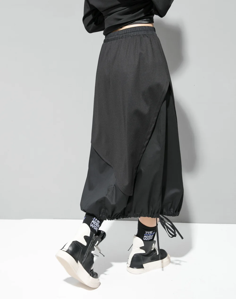 [EAM] высокая эластичная резинка на талии, черный шнурок Разделение совместных темперамент полуплатье Для женщин мода Демисезонный 1D732