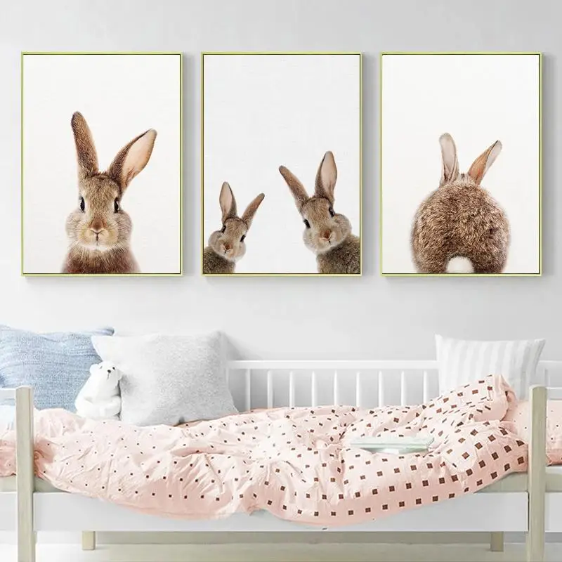 Bunny wall art nordic posters and prints animal brown rabbit canvas painting nursery wall picture home decor for baby kids room Bunny wall art nordic posters and prints animal brown rabbit canvas painting nursery wall picture home decor for baby kids room