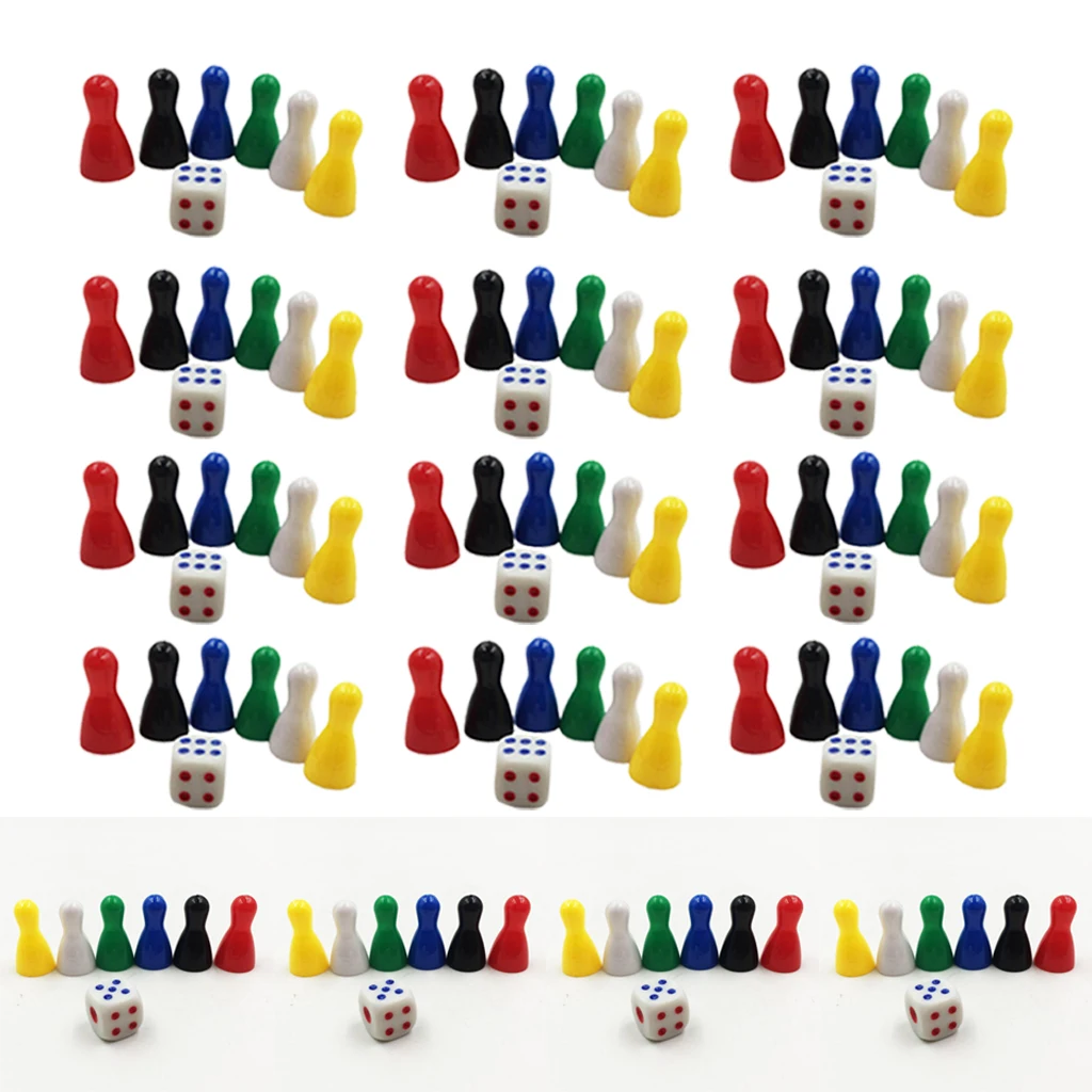 96 Pcs Colorful Pieces Pawn Chess Plastic Pieces &16 Pcs Dice Set for Board Card Games