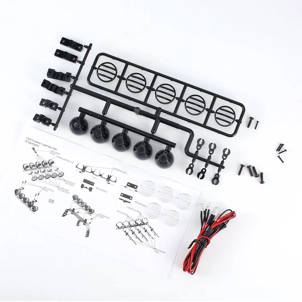 

NEW Upgrade 5 LED Light Roof Rack Light Kits for 1/8 1/10 RC Crawler Racing Rally Touring Cars Car Model Accessories Black