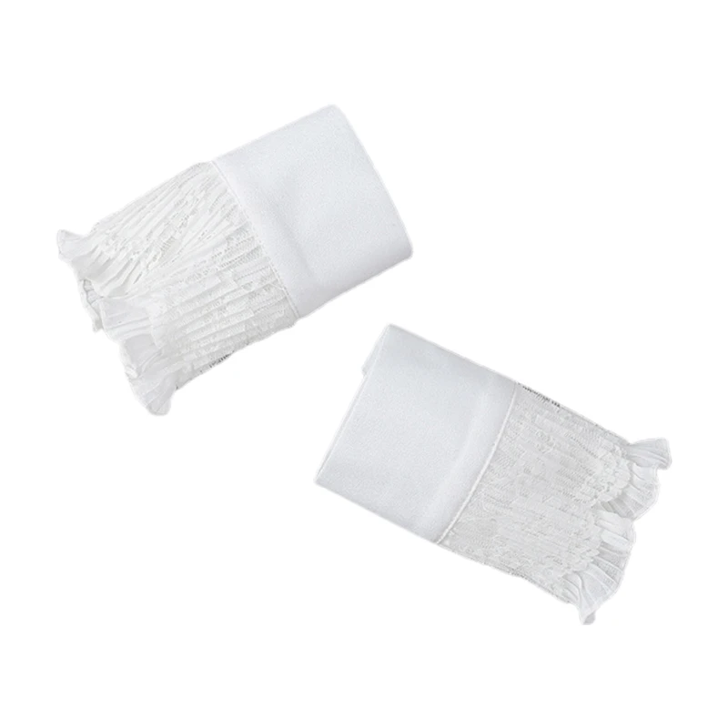 Women Winter Double Layer Horn Cuffs Bracelet Hollow Out Floral Lace Wrinkled Ruffled Fake Sleeves Detachable |