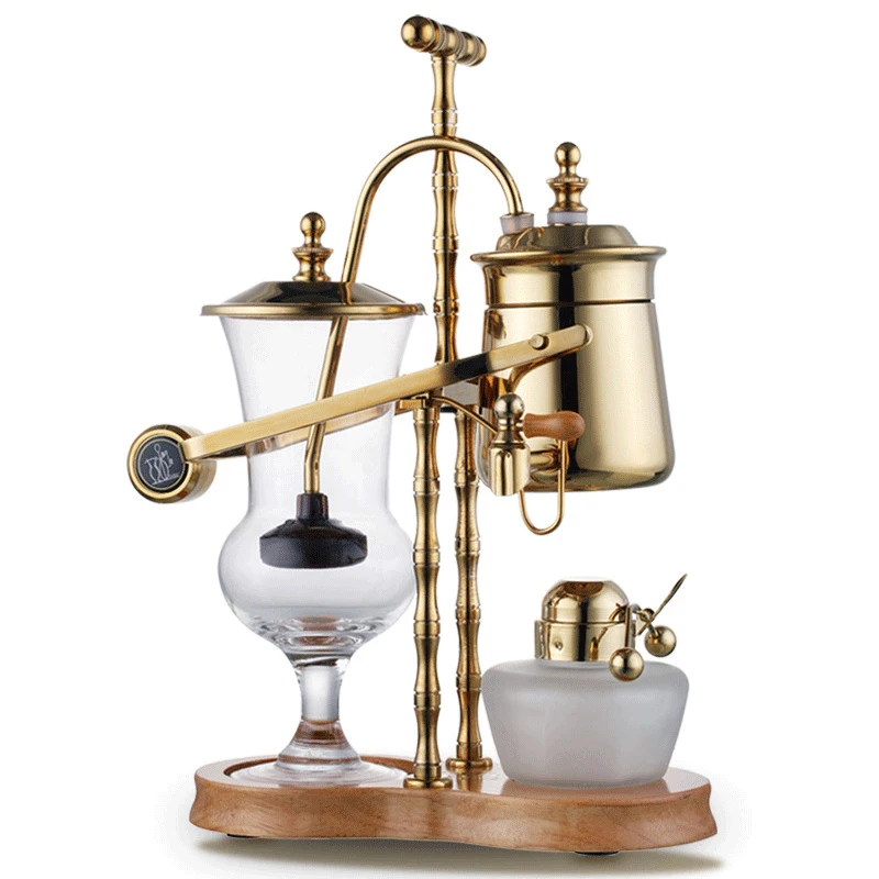 Luxury 5-Cup Balance Syphon Coffee Maker, Elegant Retro-Style Design, Wooden Base, T-Handle, Easy to Clean Siphon Machine