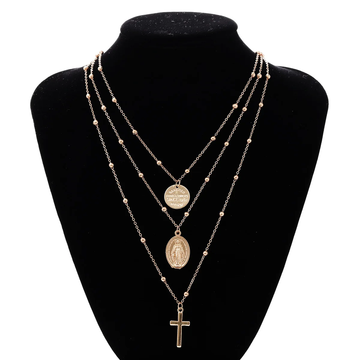 

Europe And America Layer Items Autumn And Winter New Style Exaggeration Retro Multilayer Retro Blessed Virgin Mary Element Neckl