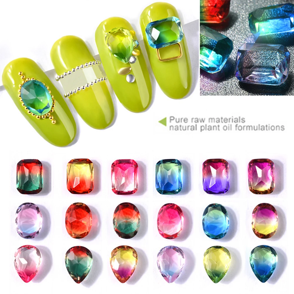 

10Pcs 17Style DIY Glitter Flame Transparent Gradient Colorful Crystal 3D Nail Art Rhinestones Octagon/Oval/Teardrop Accessories